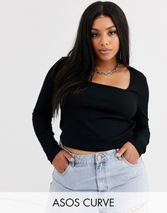 Черный топ с квадратным вырезом ASOS DESIGN Curve