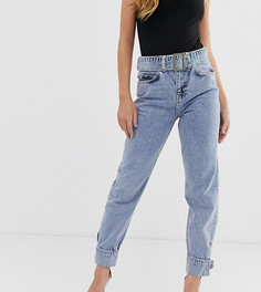 Светлые джинсы в винтажном стиле с завышенной талией и поясом ASOS DESIGN Petite Ritson-Синий