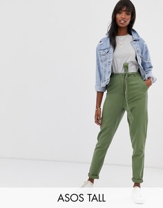 Мягкие выбеленные брюки с поясом ASOS DESIGN Tall-Зеленый