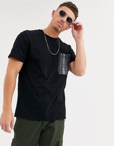 Черная футболка со змеиным принтом на кармане Only & Sons-Черный