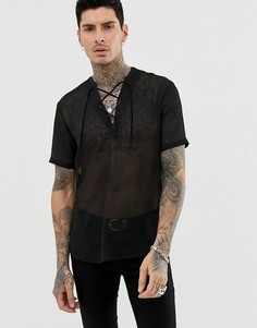 Черная прозрачная рубашка классического кроя со шнуровкой ASOS DESIGN-Черный