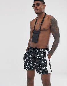 Короткие шорты для плавания с надписью и полосками по бокам ASOS DESIGN-Мульти