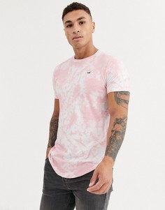 Розовая выбеленная футболка с логотипом и асимметричным краем Hollister-Розовый