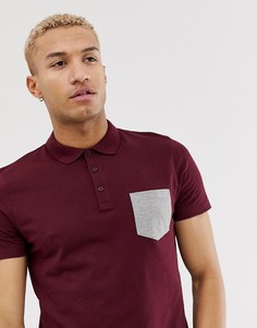 Бордовая футболка-поло с карманом контрастного цвета ASOS DESIGN-Красный