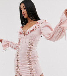 Розовое атласное облегающее платье мини с отделкой крючками Missguided Petite-Розовый