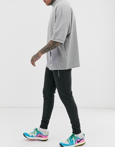 Темно-серые зауженные джоггеры с карманами и серебристыми молниями ASOS DESIGN-Серый