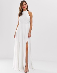 Платье макси с высоким воротником и декоративной отделкой Frock & Frill-Белый