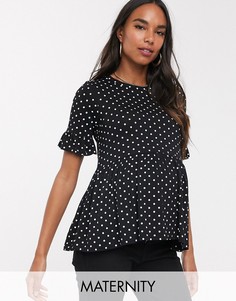 Черный топ с баской в горошек New Look Maternity-Кремовый