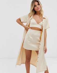 Кремовая рубашка миди с короткими рукавами In The Style x Fashion-Кремовый