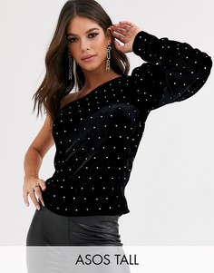 Бархатный топ на одно плечо ASOS DESIGN Tall-Бесцветный
