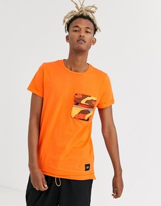 Оранжевая футболка с камуфляжным карманом Sixth June-Оранжевый