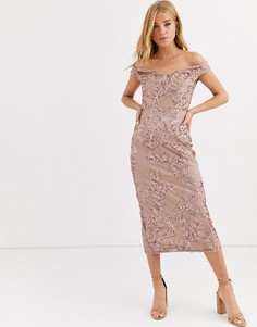 Платье-футляр с открытыми плечами и пайетками Lipsy-Розовый