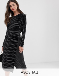 Плиссированное платье миди в горошек ASOS DESIGN Tall-Мульти