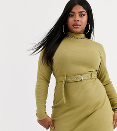 Платье мини цвета хаки в рубчик с поясом Missguided Plus-Зеленый