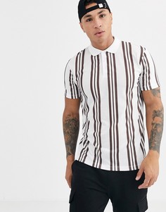 Поло в вертикальную полоску бордового и белого цвета ASOS DESIGN-Мульти