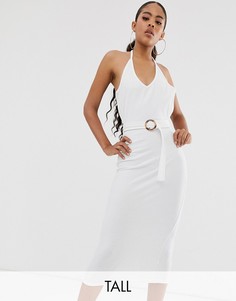 Белое платье миди в рубчик с поясом на талии Missguided Tall-Белый