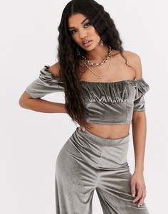 Бархатный кроп-топ с квадратным вырезом Missguided-Бежевый