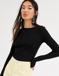 Черный лонгслив с круглым вырезом Monki