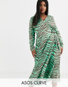 Платье макси с запахом и принтом \зебра\" ASOS DESIGN Curve-Мульти