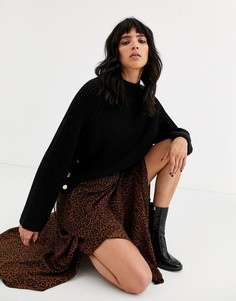 Черный джемпер с кнопками Topshop