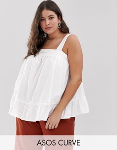 Топ на бретельках из жатой ткани ASOS DESIGN Curve-Белый