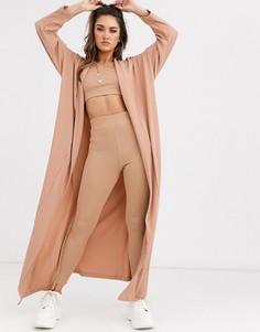 Комбинируемый кардиган для дома в рубчик ASOS DESIGN-Светло-коричневый