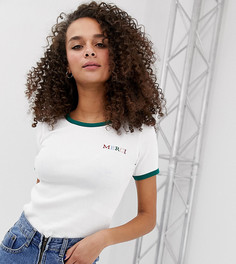 Белая футболка с надписью и контрастной отделкой Miss Selfridge-Белый