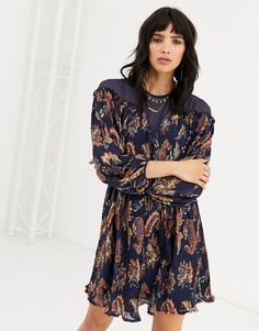 Синее платье мини с принтом пейсли Topshop-Синий