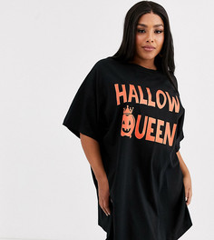 Футболка для сна на Хэллоуин с отделкой блестками ASOS DESIGN Curve-Черный