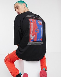 Оversize-футболка с принтом на спине и нагрудным карманом ASOS DESIGN-Черный