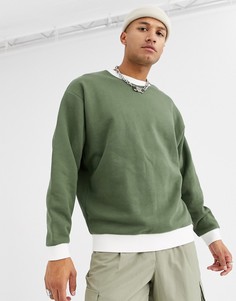 Oversize-свитшот хаки с отделкой в рубчик кремового цвета ASOS DESIGN-Зеленый