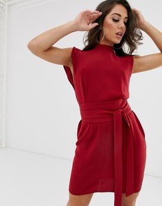 Платье мини с разрезами на рукавах и поясом оби ASOS DESIGN-Красный
