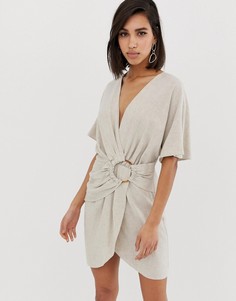 Платье мини с кольцом ASOS DESIGN-Бежевый