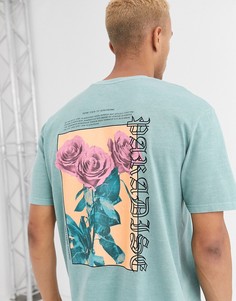 Зеленая футболка с цветочным принтом Topman-Зеленый