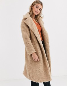 Светло-бежевая шуба из искусственной цигейки New Look-Светло-коричневый