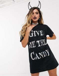 Футболка для сна с надписью \Hand Me the Candy\" ASOS DESIGN Halloween-Черный