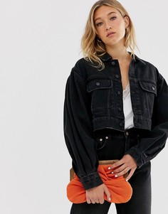 Черная джинсовая oversize-куртка с пышными рукавами NA-KD-Черный