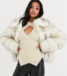 Шуба из искусственного меха кремового цвета Missguided Petite-Кремовый