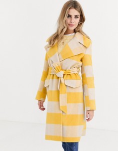 Длинное строгое пальто в клетку с поясом Miss Selfridge-Мульти