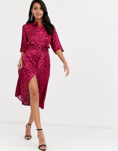 Черно-розовое oversize платье-рубашка с принтом Closet London-Розовый