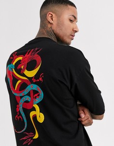 Oversize-футболка с декорированным принтом дракона на спине ASOS DESIGN-Черный