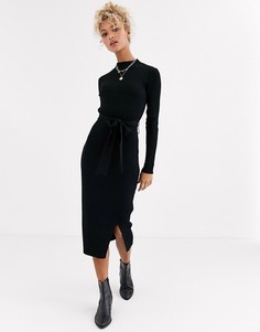 Черное трикотажное платье макси с поясом New Look-Черный