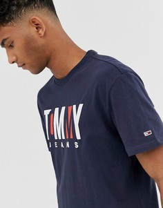 Темно-синяя футболка с контрастным логотипом Tommy Jeans-Темно-синий