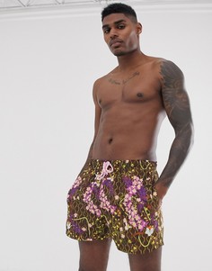 Короткие шорты для плавания с цветочным принтом и монограммой ASOS DESIGN-Мульти