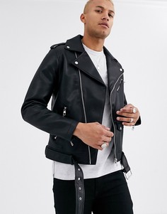 Черная байкерская куртка из искусственной замши Bershka-Черный
