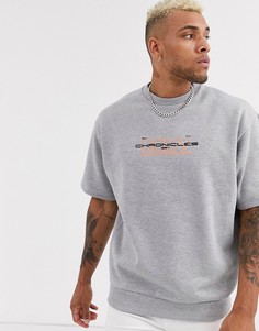 Серый меланжевый oversize-свитшот с короткими рукавами и принтом ASOS DESIGN