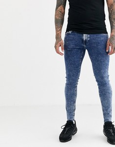 Синие мраморные зауженные джинсы с напылением и необработанными краями Jack & Jones-Синий