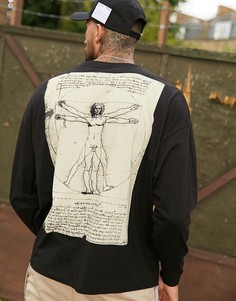Oversize-футболка с длинным рукавом и принтом на спине ASOS DESIGN-Черный