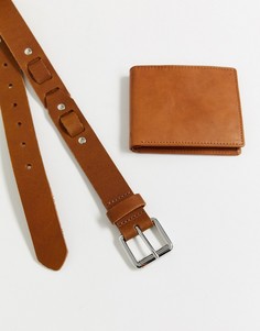 Коричневый ремень и бумажник Topman