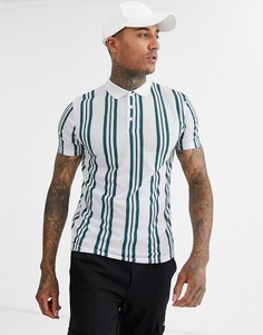 Сине-зеленое поло в вертикальную полоску ASOS DESIGN-Зеленый